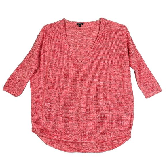 Express Sweater‎ Womens Medium Red White Marled Chunky Oversized Preppy Comfy - Picture 1 of 8